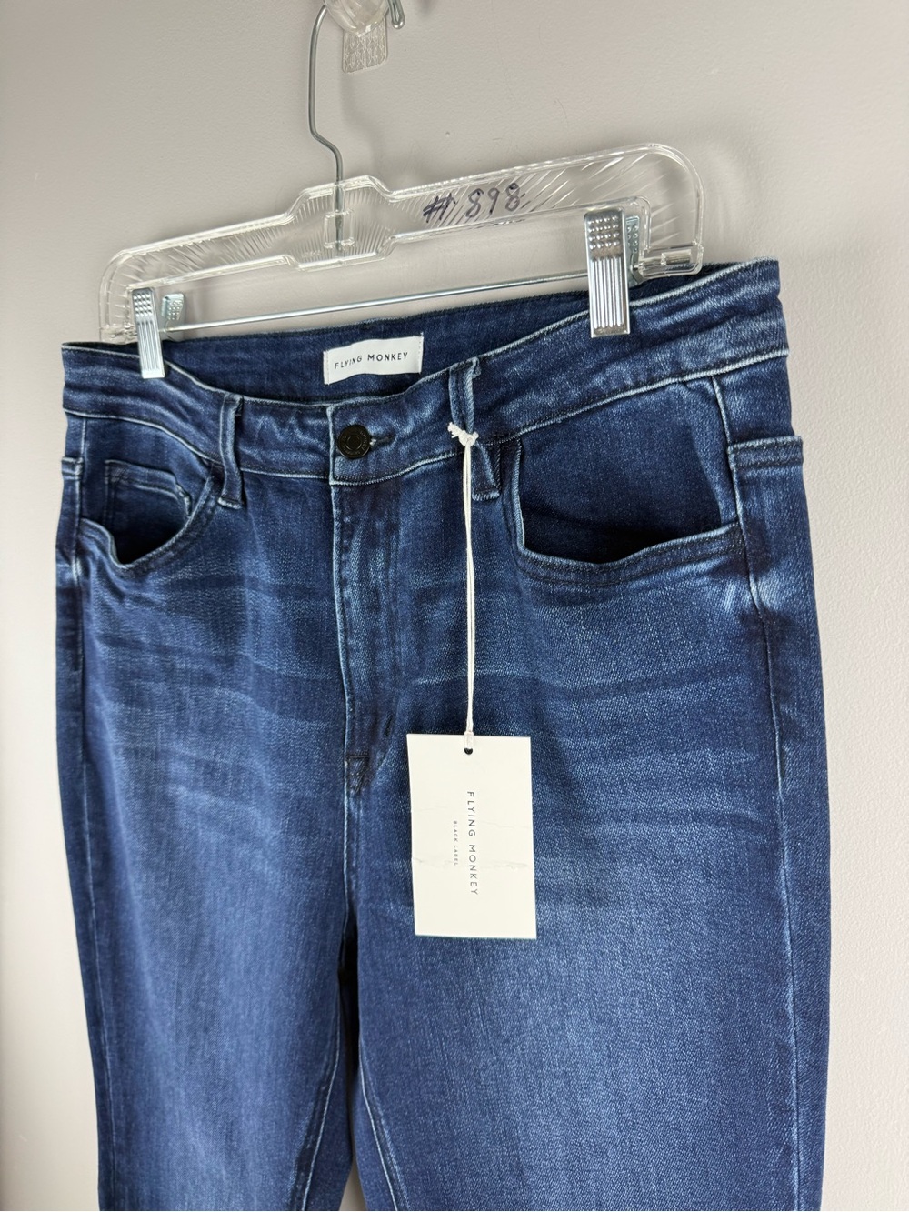 Flying Monkey Women’s Faded Cut Out Straight Leg Dark Wash Jeans SZ 31 New